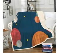LLSZAHD Plaid Sherpa Double Face Univers Bleu - Enfants - Couverture Chaude Hiver pour Petit Lit Double ou Canapé - Plaid Epais et Douillet 130x150 cm