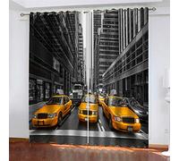 LLWERSJ 2 Pièce Rideau Occultant À Oeillets Réduction du Bruit Rideaux - Taxi de New York - Rideau Occultant Décor Microfibre pour Chambre d'enfants Salon 2 Pièces 110x215cm