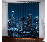 LLWERSJ 2 Pièce Rideau Occultant À Oeillets Réduction du Bruit Rideaux - Vue de Nuit de la Ville de New York - Rideau Occultant Décor Microfibre pour Chambre d'enfants Salon 2 Pièces 140x250cm