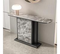 LLYLAFDC Console Moderne en Pierre Frittée, Table d’Entrée Design Luxe avec Socle Colonne et Incrustation Marbre, Meuble Console Étroite pour Entrée et Couloir(Gray+Black,100cm)