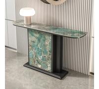 LLYLAFDC Console Moderne en Pierre Frittée, Table d’Entrée Design Luxe avec Socle Colonne et Incrustation Marbre, Meuble Console Étroite pour Entrée et Couloir(Green+Black,120cm)