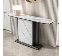 LLYLAFDC Console Moderne en Pierre Frittée, Table d’Entrée Design Luxe avec Socle Colonne et Incrustation Marbre, Meuble Console Étroite pour Entrée et Couloir(White+Black,80cm)
