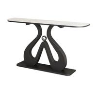 LLYLAFDC Console Moderne en Pierre Frittée, Table d’Entrée Design Luxe, Meuble Console Étroite avec Base Double S et Boule Métallique, pour Entrée Couloir Salon(White+Black,100cm)