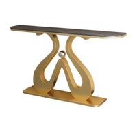 LLYLAFDC Console Moderne en Pierre Frittée, Table d’Entrée Design Luxe, Meuble Console Étroite avec Base Double S et Boule Métallique, pour Entrée Couloir Salon(Black+Gold,100cm)