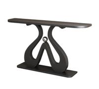 LLYLAFDC Console Moderne en Pierre Frittée, Table d’Entrée Design Luxe, Meuble Console Étroite avec Base Double S et Boule Métallique, pour Entrée Couloir Salon(Nero,100cm)