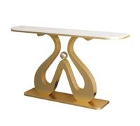 LLYLAFDC Console Moderne en Pierre Frittée, Table d’Entrée Design Luxe, Meuble Console Étroite avec Base Double S et Boule Métallique, pour Entrée Couloir Salon(White+Gold,100cm)