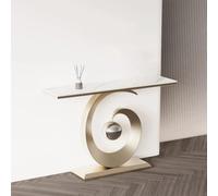 LLYLAFDC Console Moderne en Spirale, Table d'Entrée Sculptée Luxueuse avec Accent Boule Métallique, Table d'appoint Étroite pour Couloir Entrée Salon(White+Gold,100cm)