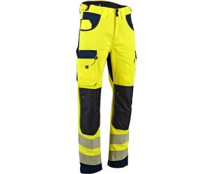 LMA Workwear 1667 DEFENSE Pantalon bicolore bien visible avec poches aux genoux, taille 56, jaune fluo/bleu foncé