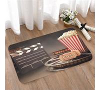 LMaFCaIGU Tapis de Porte Paillasson Interieur et Extérieur Antidérapant Absorbant,Nature Morte de Film, Clap de cinéma, boîte de Pop-Corn, Bobine de Film et Billets de cinéma,40x60cm