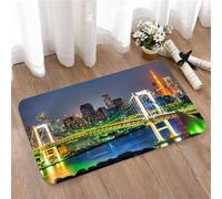 LMaFCaIGU Tapis de Porte Paillasson Interieur et Extérieur Antidérapant Absorbant,Pont illuminé enjambant la rivière, avec Tour et Gratte-Ciel Scintillants,40x60cm