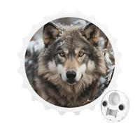 Lmage of Wolf in the Snow Décapsuleur magnétique pour réfrigérateur Ouvre-bouteille rond magnétique pour cuisine et bar, cadeau pour les amateurs de bière