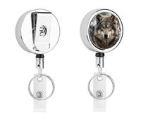 Lmage of Wolf in The Snow - Enrouleur de badge tendance en métal robuste avec clip rétractable - Porte-badge - Porte-badge amusant avec corde en nylon de 68,6 cm pour infirmière et bureau