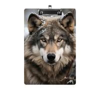 Lmage of Wolf in The Snow Porte-bloc en acrylique A4, durable et lisse avec clip en métal, porte-documents mural portable pour bureau, salle de classe, infirmières et enseignants