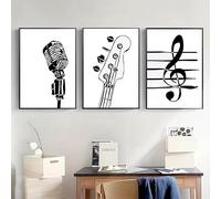 LMAIWANG Décoration de salon : Touches de piano noires et blanches, notes de violon et de guitare, avec d'adorables impressions sur toile (20 x 30 cm x 3/sans cadre)