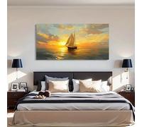 LMAIWANG Grande toile romantique encadrée - Peinture à l'huile abstraite représentant un pont orange et un lac noir, idéale pour un salon ou un bureau (55 x 110 cm/sans cadre)
