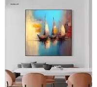 LMAIWANG Peinture à l'huile abstraite moderne sur toile, affiche de bateau, art mural nordique, décoration intérieure pour salon (60x60cm/cadre intérieur)