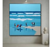 LMAIWANG Tableau sur toile représentant un surfeur sur une plage côtière, imprimé avec des palmiers tropicaux, paysage abstrait de plage, affiche pour salon (60x60cm/sans cadre)