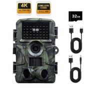LMHOME Chasse Caméra 4K/1680P 60MP Full HD avec Carte SD 32GB | Infrarouge Vision Nocturne Animaux | Piège Photographique Étanche Suiveuse Exterieur Traque IR - Caméra de Chasse