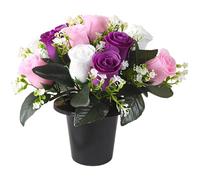 LMJOPYQ Fleurs Artificielles Cimetière, Décoration Funéraire pour Tombe, Fleur Artificielle Extérieur Résistante, Fleurs Artificielles Haut De Gamme, Composition Blanc Rose Violet