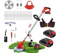 Lmozim Débroussailleuse électrique sans fil avec 2 batteries, 3 types de lames, désherbeur, 20,3 cm, largeur de coupe avec roues, pour l'entretien du jardin, de la pelouse, du jardin