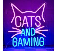 LMSIGNLY Panneau Néon de Jeu en Forme de Chat pour Joueur, Lumière Néon de Chat, Lettres Néon de Chat en LED pour Décoration Murale, Lumière Néon en Forme de Chat pour Salle de Jeu Vidéo