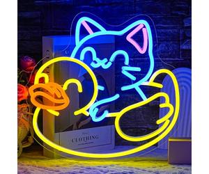 LMSIGNLY Signe néon chat pour décoration murale - Motif canard - Lumière néon - LED - Alimenté par USB - Pour chambre à coucher, zoo, animal de compagnie - Décoration de maison (33,5) x 12,9"