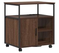 LMTYOENFG Armoire de bureau avec station de chargement - Aspect chêne - Marron - Étagère pour imprimante avec roulettes et portes - Meuble de classement mobile pour bureau à domicile - 61 x 46 x 67 cm