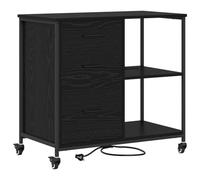 LMTYOENFG Armoire de bureau avec station de chargement aspect chêne noir 76 x 41 x 72 cm - Meuble mobile à roulettes avec 3 tiroirs et 5 compartiments de rangement, armoire à classement en bois pour