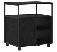 LMTYOENFG Armoire de bureau avec station de chargement, bac à roulettes aspect chêne noir, armoire de classement mobile avec portes et étagères pour imprimante et fournitures de bureau, 61 x 46 x 67