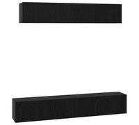 LMTYOENFG Ensemble de 5 meubles TV muraux aspect chêne noir | Armoire suspendue modulaire en bois robuste pour votre salon ou chambre à coucher avec portes à charnières et étagères.