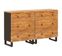 LMTYOENFG Lot de 2 buffets marron - 60 x 33 x 75 cm - Commode en bois massif de manguier avec 6 tiroirs et pieds métalliques stables - Buffet pour salon, couloir