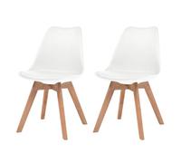 LMTYOENFG Lot de 2 chaises de salle à manger blanches avec pieds en bois | Chaises ergonomiques avec coussin en cuir synthétique doux et pieds en bois de hêtre robustes pour la cuisine et le salon.
