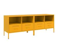 LMTYOENFG Lot de 2 meubles TV bas en métal jaune moutarde 68 x 39 x 50,5 cm | Meuble TV industriel en acier jaune moutarde avec tiroirs et pieds réglables pour salon et chambre à coucher.