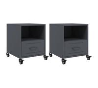 LMTYOENFG Lot de 2 tables de chevet avec roulettes en acier anthracite | Chariot compact pour chambre à coucher et salon avec étagère ouverte et tiroir pour magazines.