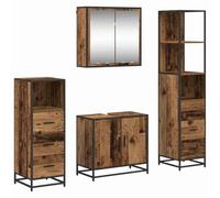 LMTYOENFG Lot de 4 meubles de salle de bain - Montage mural - Aspect bois | Ensemble de meubles élégant comprenant une armoire à miroir, une armoire inférieure et une armoire haute pour la salle de
