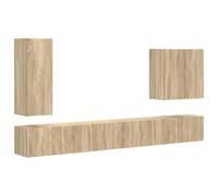 LMTYOENFG Lot de 6 étagères murales pour TV en chêne Sonoma | Système de meubles bas 6 pièces en bois pour salon et couloir avec beaucoup d'espace de rangement grâce à 9 portes et 12