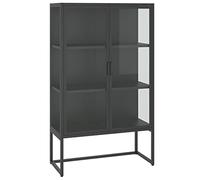 LMTYOENFG Meuble haut anthracite 80 x 35 x 135 cm - Vitrine en acier et verre trempé, buffet avec 2 portes en verre et étagères réglables pour salon, bureau et couloir