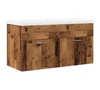 LMTYOENFG Meuble sous lavabo avec lavabo encastrable 90 cm aspect bois | L'ensemble de meubles de salle de bain à suspendre au mur en bois avec bassin en céramique assure de l'ordre dans la salle de