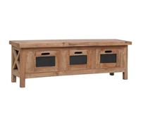 LMTYOENFG Meuble TV bas en acajou massif 3 tiroirs 120 cm | Buffet rustique pour salon en bois dur véritable avec traitement de surface marron et noir.