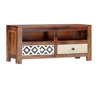 LMTYOENFG Meuble TV bas en bois d'acacia massif 90 x 30 x 40 cm | Meuble bas décoratif avec motif losanges, 2 tiroirs et 2 compartiments pour un rangement élégant dans le salon avec ouverture