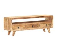 LMTYOENFG Meuble TV bas en bois massif 117 x 30 x 41 cm en bois de manguier | Meuble TV rustique pour salon en bois véritable avec 3 tiroirs, compartiment ouvert et cadre déjà monté.