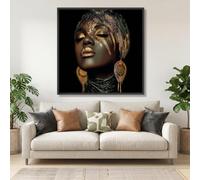LMYCHENG Affiches de portraits dorés, impressions sur toile d'art abstrait de visage de femme, art mural de maquillage, peinture à l'huile de style africain (50x50cm/sans cadre)
