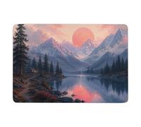 LMYmoney Pink Moon Over Mountains Tapis 150 x 100 cm, Doux et Antidérapant | Idée cadeau de Noël : tapis doux à poils courts, avec dos à points PVC antidérapants; pour petits espaces intérieurs