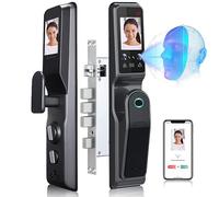 LMYYDES Serrure de Porte Intelligente à Reconnaissance faciale, Empreinte Digitale biométrique, Mot de Passe numérique, avec Judas Visible, avec clés, pour Portes d'entrée de Maison