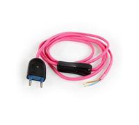 LnD - Câble Électrique d'Alimentation Pré Monté avec Prise et Interrupteur - Fils Dénudés - Fiche Mâle - Pour Luminaires et Lampes - Couleur Rose