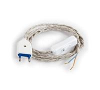 LnD - Câble Électrique d'Alimentation Pré Monté Torsadé en Lin Clair avec Prise et Interrupteur - Fils Dénudés - Fiche Mâle - Pour Luminaires et Lampes - Lin Couleur Clair