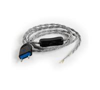 LnD - Câble Électrique d'Alimentation Pré Monté Torsadé en Lin Clair avec Prise et Interrupteur - Fils Dénudés - Fiche Mâle - Pour Luminaires et Lampes - Lin Couleur Gris
