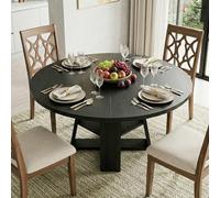 LNRLZYLS Table de salle à manger ronde extensible noire pour 4 à 8 personnes de 110 à 150 cm, avec étagère de rangement et rail télescopique pour salon (style 4)
