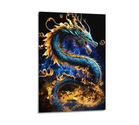 LNSIZH Poster de créatures fantastiques - Impression sur toile - Motif dragon bleu flamme - 20 x 30 cm