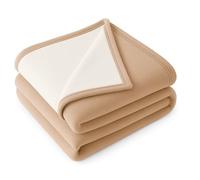 LNT France - Couverture Polaire Luxe Double Couleur - 180 x 220 cm, 100% Polyester 450 g/m² traité Non feu - Ultra Chaude, Ultra Douce, Couverture pour Lit et Canapé (Sable & Glace)